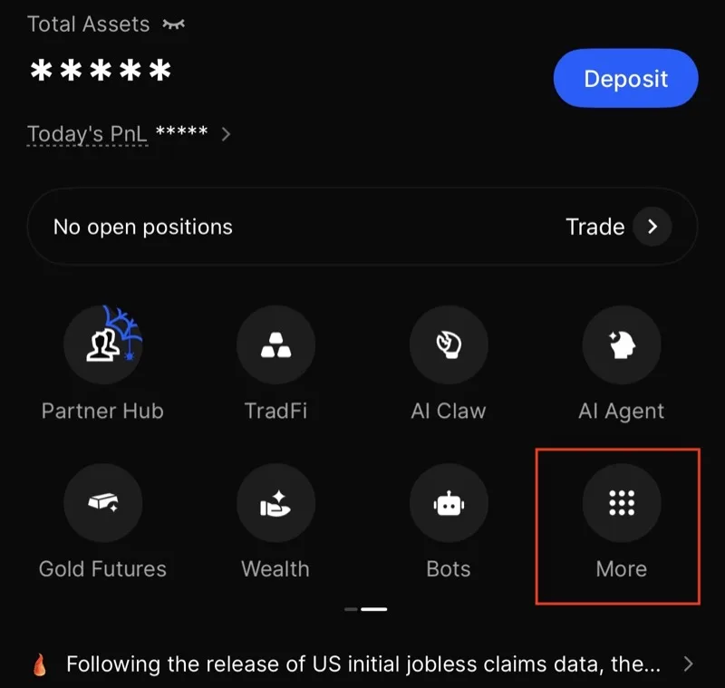 BingX App 首頁點 More