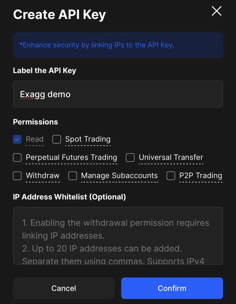 Create API Key 只勾 Read 後按 Confirm