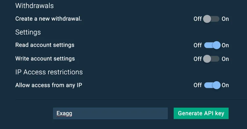 Read 開啟、Write 與提幣關閉,命名後 Generate API key