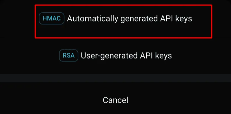 選 HMAC Automatically generated API keys