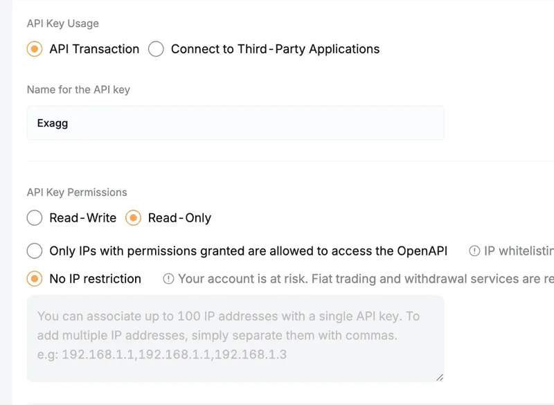 用途選 API Transaction、命名、權限選 Read-Only