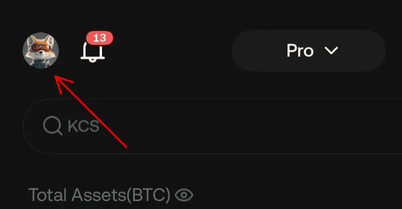 KuCoin App 首頁點左上角頭像