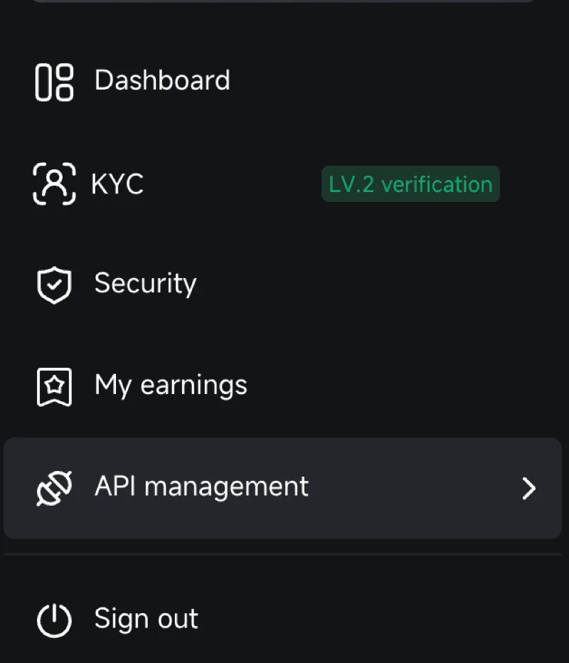 派網網頁版頭像選單點 API management