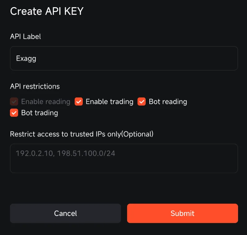 Create API KEY 權限設定畫面